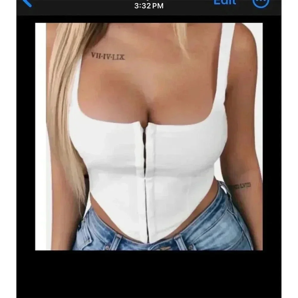Women's Sexy White Corset Crop Top Square Neck Sleeveless Clubwear S​